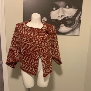 COPY - CAbi Red Ivory Nordic Fair Isle Shrug Swea…